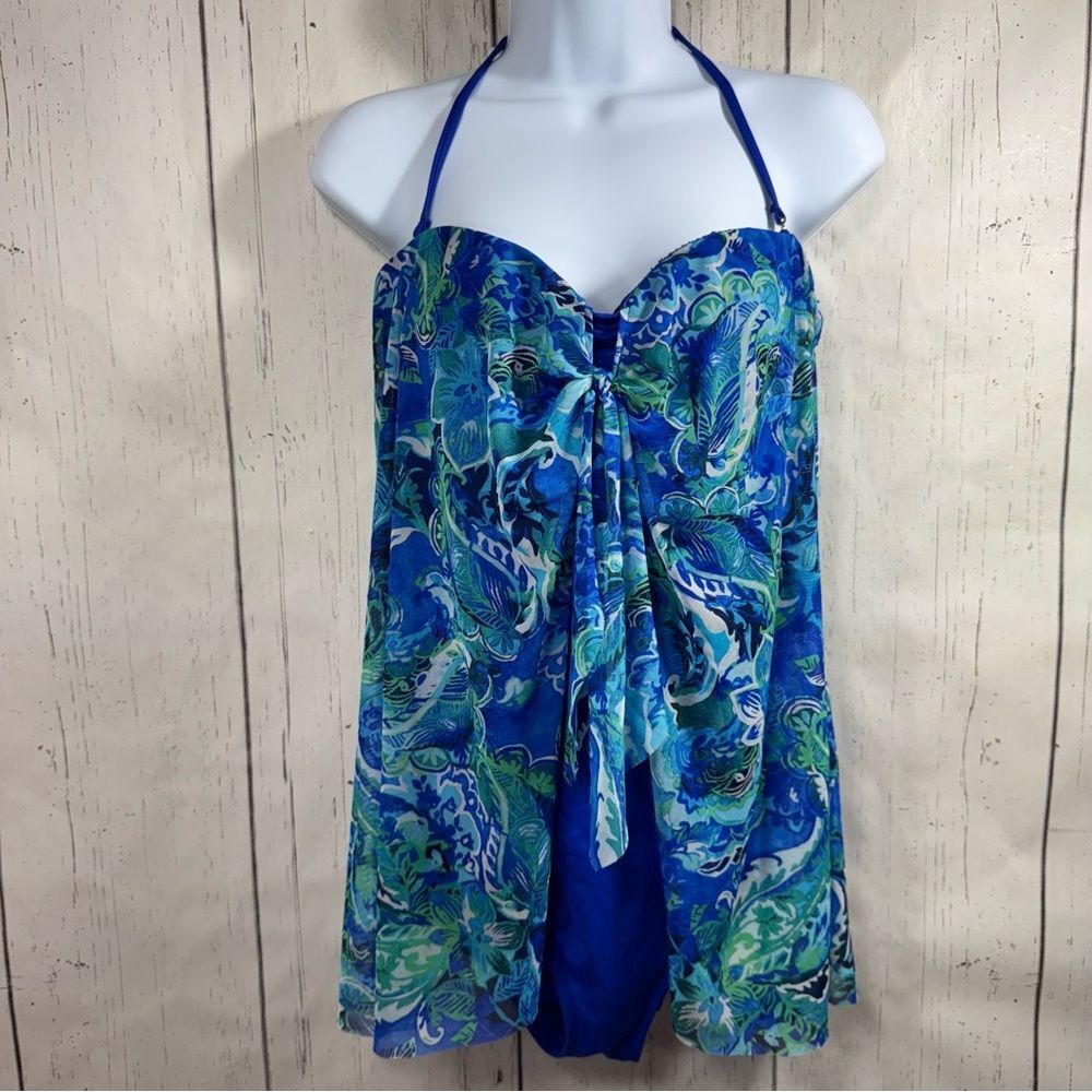 Lauren Ralph Lauren Swim Paisley Tropical Halter Blue One Piece Swimsuit Beach
